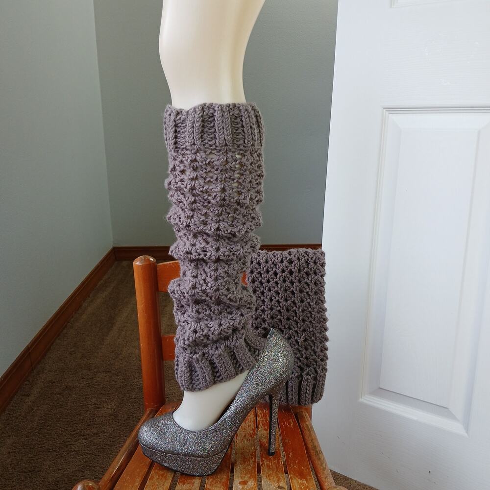 Taupe Leg Warmers OSFM crochet warm thick chunky over the knee dance premade - Picture 4 of 9